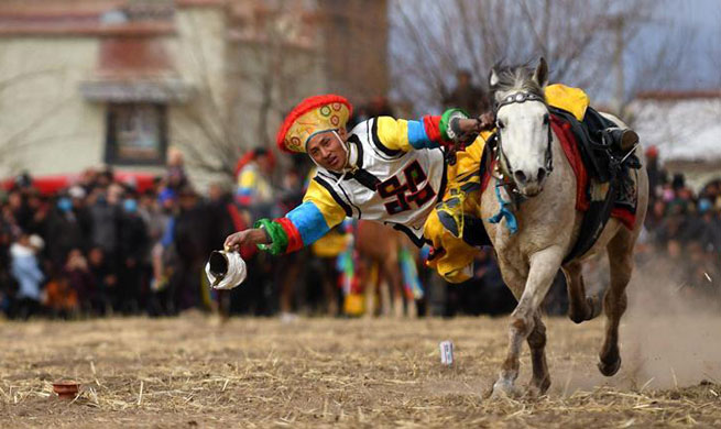 Highlights of equestrian event in Lhasa, SW China's Tibet